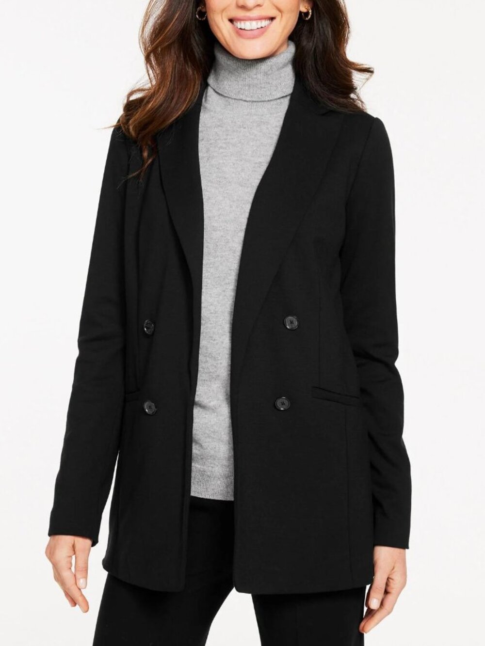 NWOT Talbots Plus Luxe Ponte No Close Blazer black open longline jacket stretch